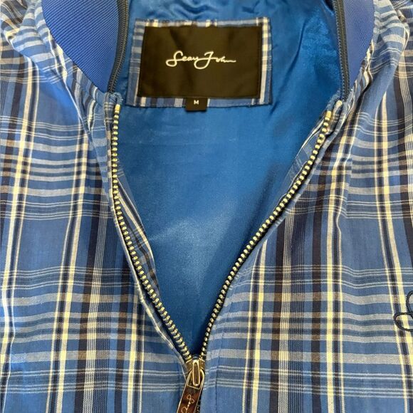 Sean John Blue Plaid Bomber Jacket Mens Size Medium - Picture 9 of 13